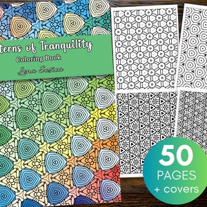May include: A coloring book titled "Patterns of Tranquility" by Lena Sosica. The cover features a colorful geometric pattern. The book has 50 pages plus covers.