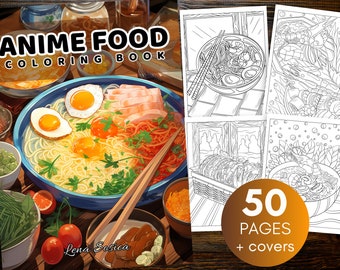 Anime Food Coloring Book: Sushi, Ramen, Sweets (Printable Pages)