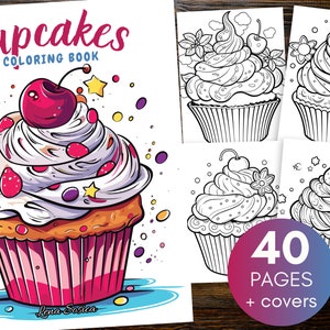 May include: A coloring book with a colorful cupcake on the cover. The book is titled "Cupcakes Coloring Book" and has 40 pages plus covers.