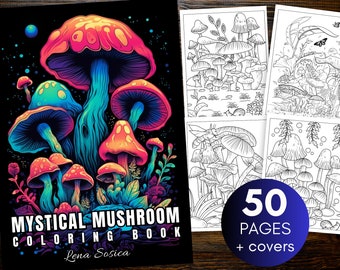 Mystical Mushroom Coloring Pages: 50 Hand-Drawn Illustrations (Printable Pages)