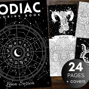 Zodiac Coloring Book: 24 Astrology Coloring Pages (Instant Download)