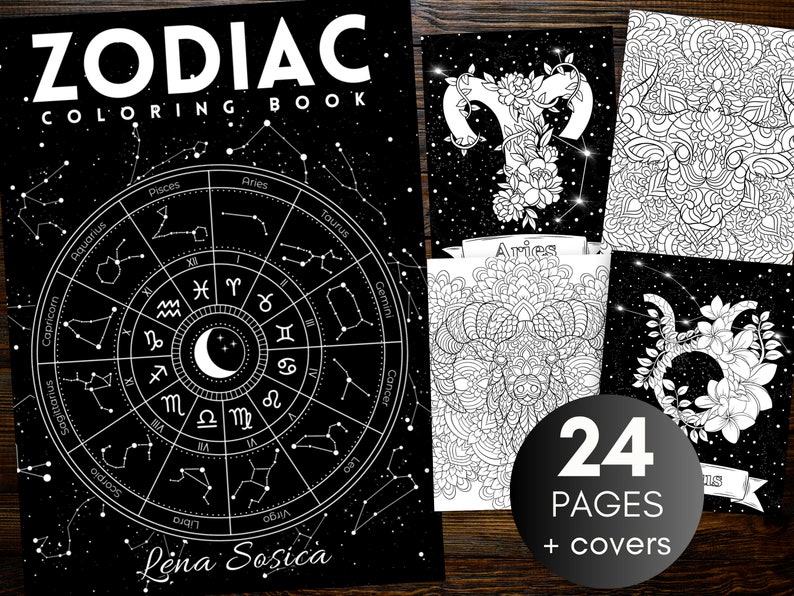 Zodiac Coloring Book: 24 Astrology Coloring Pages (instant Download) - Etsy
