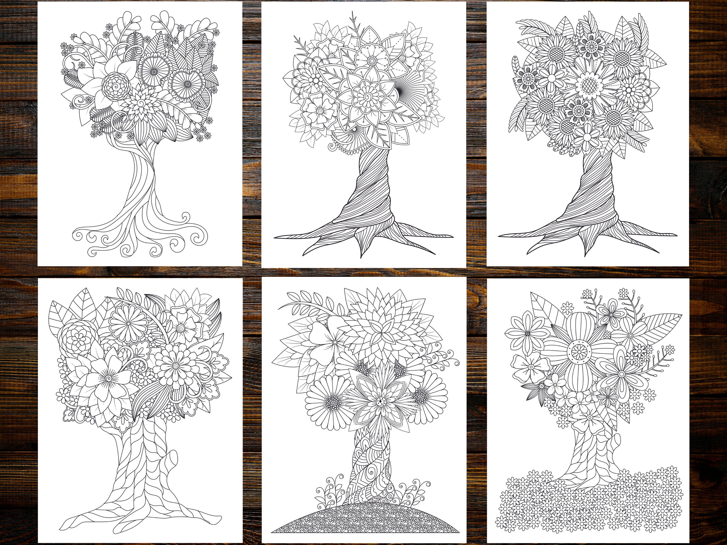 Flower Trees Floral Coloring Book, Flower Power, Printable Pages ...