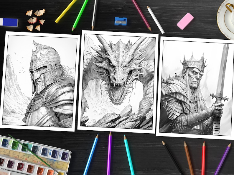 Medieval Fantasy Coloring Book Journey Through Enchanted Realms and