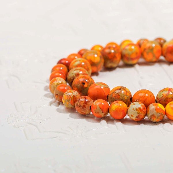 Orange Imperial Jasper • Extreme Grade Round Bracelet Beads • Motivational stone sea sediment Gemstone • full strand • Enhances creativity