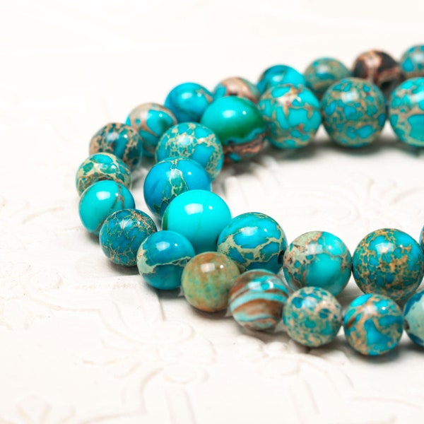 Lake Blue Imperial Jasper • Calming stone • AAA Grade Round Bracelet Beads •  Sea Sediment Natural Gemstone Round Beads Handmade Jewelry