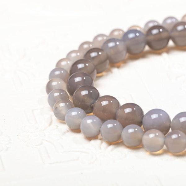 Gray onyx Agate • Soothing stone, Neutral gray gemstone • AAA Grade Smooth Round Beads • Protective Natural Gemstone • Healing Crystal