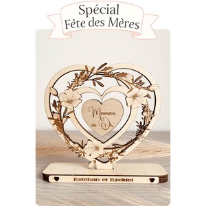 Trophée Cœur "Maman en Or" – Gravé sur Bois – Cadeau Fête des Mères