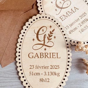 Faire-part de naissance élégant - Carte annonce naissance sobre et élégante - Lettrine + prénom naissance bébé