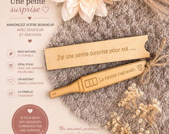 Original pregnancy announcement – Personalized wooden pregnancy test – Future grandma, dad, godfather, godmother – With or without a surprise box