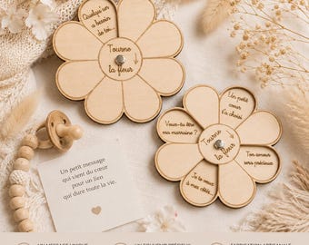 Demande Marraine Fleur Bois Personnalisée – Carte Annonce Grossesse Originale – Cadeau Marraine Surprise Pétales Gravés