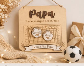 Cadeau Papa Foot Personnalisé en Bois – Tableau “Papa, tu as marqué nos cœurs” – Fête des Pères