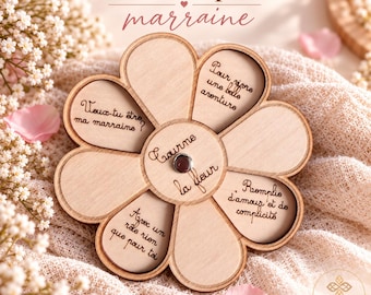 Pedido de madrina con flor de madera personalizada