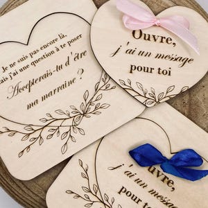 Carte en bois personnalisée - Demande parrain et marraine - Cadeau original et touchant - Souvenir inoubliable