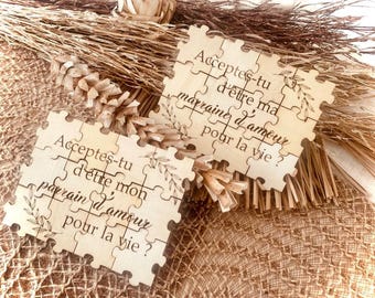 Puzzle en bois personnalisé - Annonce de grossesse, demande de parrain/marraine, demande de témoin - Cadeau unique et gravé