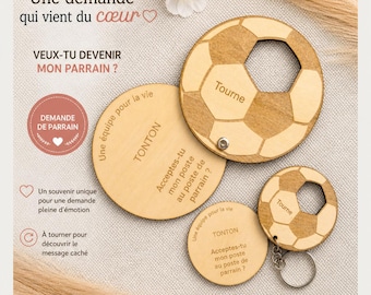 Demande Parrain Football Bois Personnalisée – Carte Annonce Originale – Cadeau Tonton Parrain Ballon Foot Gravé