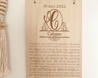 Affiche Prénom Personnalisée avec Définition – Enfant, Ado ou Adulte – Gravée sur Bois