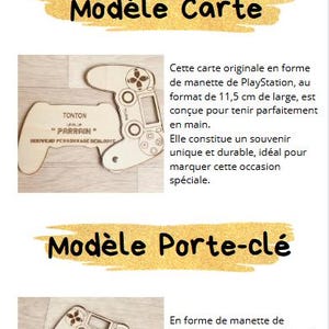 Carte demande Parrain - Carte annonce parrain - Manette PlayStation bois personnalisée - Cadeau original - Porte-clé Parrain image 5