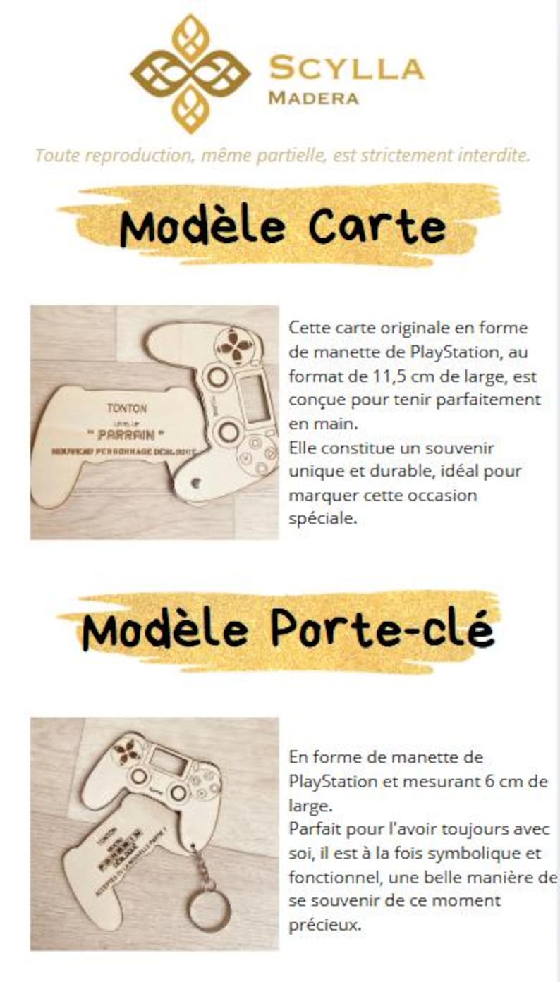 Carte demande Parrain - Carte annonce parrain - Manette PlayStation bois personnalisée - Cadeau original - Porte-clé Parrain image 5