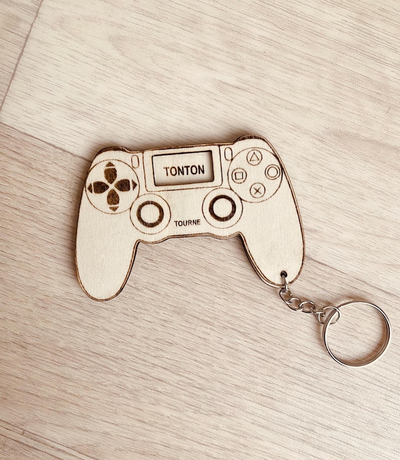 Carte demande Parrain - Carte annonce parrain - Manette PlayStation bois personnalisée - Cadeau original - Porte-clé Parrain Porte-clé