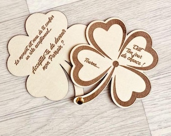 Carte trèfle à 4 feuilles - Demande Parrain ou Marraine - Cadeau original - Annonce marraine ou parrain - Baptême et célébrations