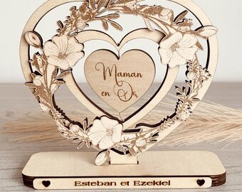 Trophée Cœur "Maman en Or" – Gravé sur Bois – Cadeau Fête des Mères
