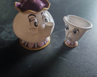 Beauty and the Beast Mrs Brick and Chicco (Chip) Potts Hand Painted Characters Toy Puppets Action Figures Figurine