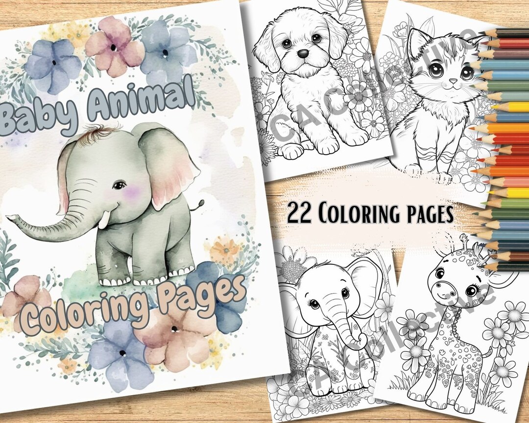 22 Cute Animal Coloring Pages Animal Digital Coloring Book - Etsy
