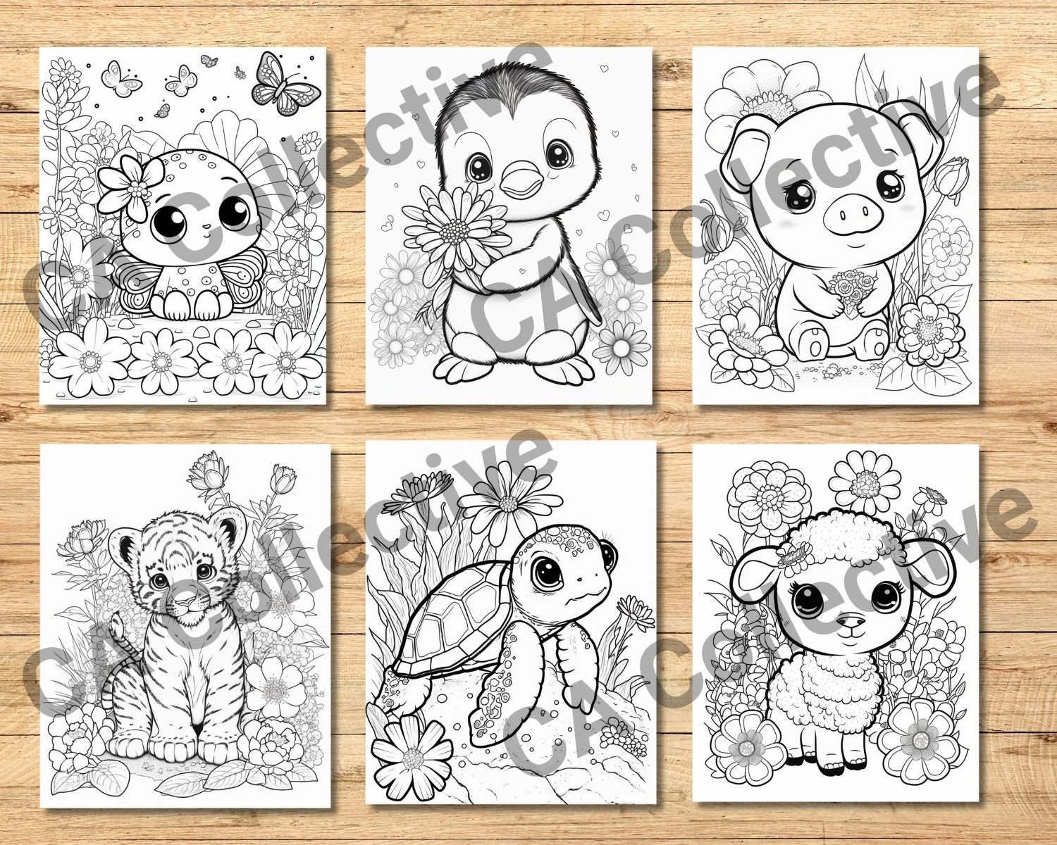 22 Cute Animal Coloring Pages Animal Digital Coloring Book Etsy