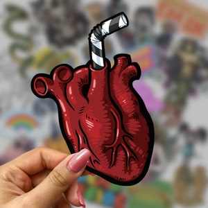 Heart with Straw - Creepy Splash Proof Matte Vinyl Sticker/Decal for a Laptop, folder, Planner, Water Bottle, or Valentine's Day Gift.