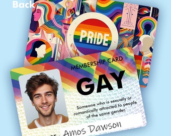 Personalizable/Custom Gay-Lesbian-Bisexual-LGBTIQA+ Lifetime Membership Card - Gay Pride Card with Your Photo & Choice of Art on the Back