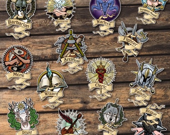 6 Mix and Match D&D Character Class Emblems: Matte or Gloss Vinyl Stickers