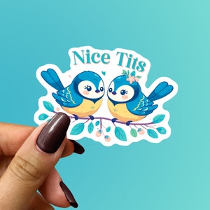 Nice Tits - 3" x 2" High-quality Matte Vinyl Sticker - funny birds double entendre cheeky joke decal for water bottle, lunch box, locker etc