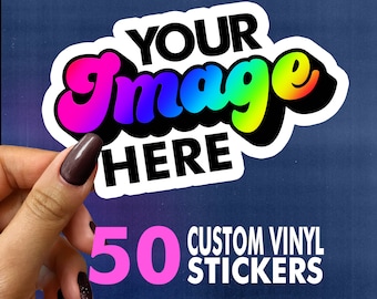 Multi-Pack of 50 Custom Vinyl Die Cut Waterproof Stickers/Labels for Cars, Laptops, Water Bottles etc.