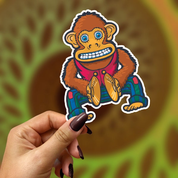 Cute Cymbal Monkey - Splash proof Matte Vinyl Stickers - Decal Laptop Planner Journal Scrapbook