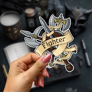 Fighter - Gra RPG - Dungeons & Dragons - TTRPG - RPG - Naklejka winylowa odporna na zachlapanie - Dostępna w wersji matowej lub błyszczącej