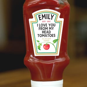 Personalized Tomato Ketchup Sauce Label - Choose your Name, Date, and Personal Message.