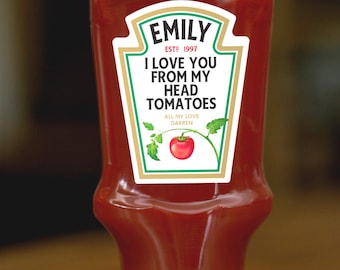 Personalized Tomato Ketchup Sauce Label - Choose your Name, Date, and Personal Message.