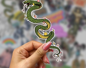 Tattoo Style Green Snake - Adesivi in vinile opaco a prova di spruzzi - Decal Laptop Planner Journal Scrapbook