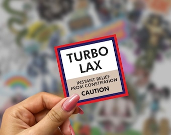 Turbo Lax Funny Waterproof Vinyl Sticker – Water Bottle, Laptop Decal (3x3 inches)
