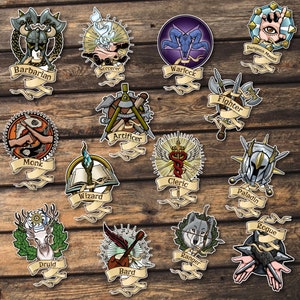 Conjunto completo de 14 emblemas de clase de personajes - Dungeons & Dragons Pegatina de vinilo mate a prueba de salpicaduras - Pegatina de calcomanía, pegatina para computadora portátil