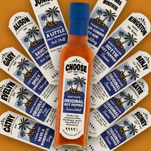 Etiqueta personalizada de salsa de pimiento picante en original y Carolina Reaper: ideal para cumpleaños, aniversarios, rellenos de bolsas de fiesta y recuerdos