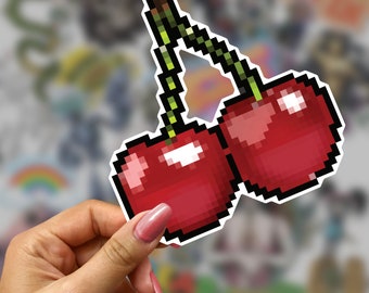 Pixel Cherries Vinyl Sticker - Gamer Laptop Decal