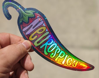 Double Holographic Neurospicy - A Neurodivergent Chilli Pepper Decal for Laptops, Water Bottles, Etc.