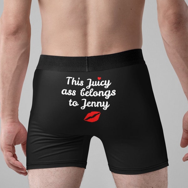 This Juicy Ass Belongs To Personalised Boxers - Custom Funny Men's Boxer Shorts - Valentine's Day. Ideal for Boyfriend, Husband Gift for Him