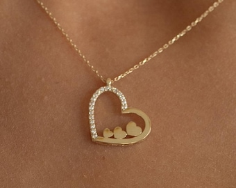 14k Solid Gold Heart Necklace: Dainty Love Pendant