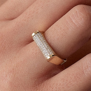 Bague tendance en or massif : anneau en zircon fait main