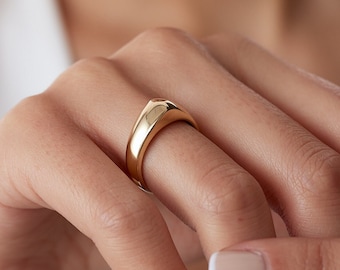Solid Gold Bold Statement Ring, Real Gold Signet Ring for Women, Gift for Her, Modern Chunky Gold Ring, Personalized Jewelry