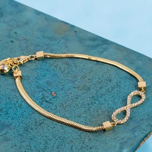 14K Solid Gold Infinity Bracelet: Dainty Zircon Eternal Love Gift