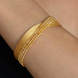 14K Solid Gold Woven Bracelet - Handmade Wide Gold Bangle